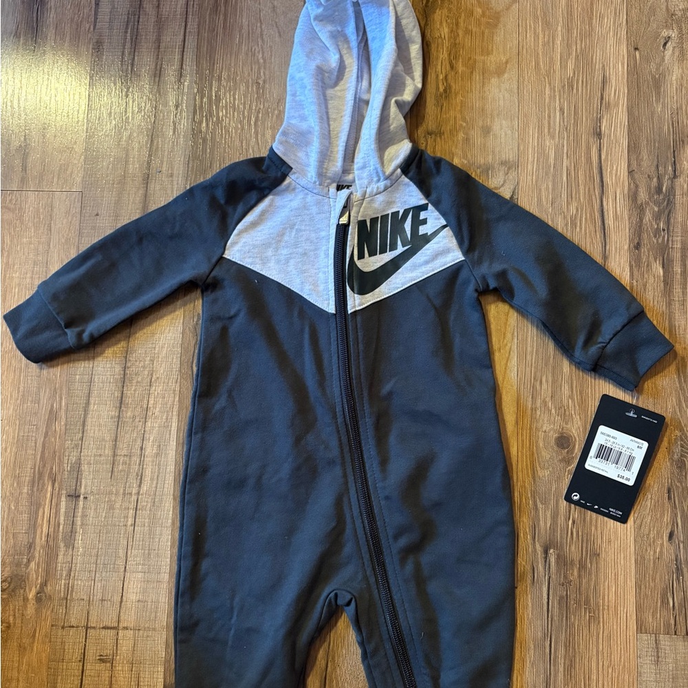 Nike Black and Gray Hooded Kids One-Piece Romper